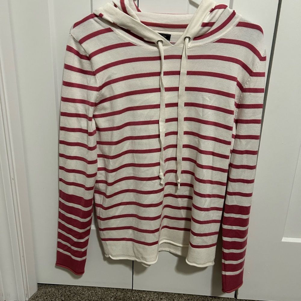 Pink and White Striped Hoodie